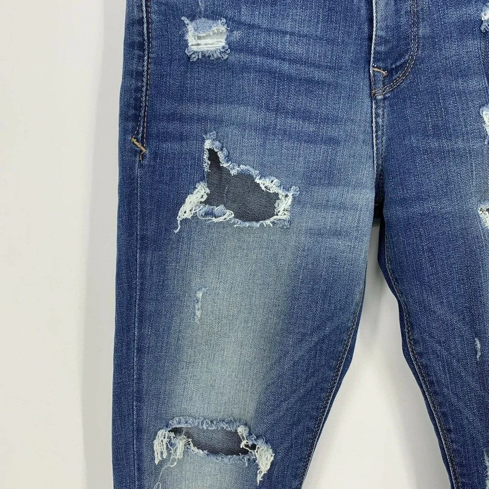 Express‎ Petite Mid-Rise Distressed Destroyed Legging Sz 2P Medium Wash Stretch